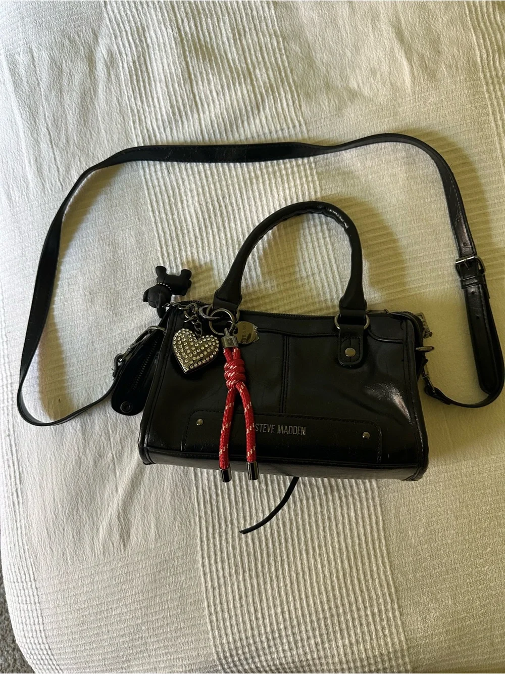 Steve Madden Black Leather Satchel with Bag Charms